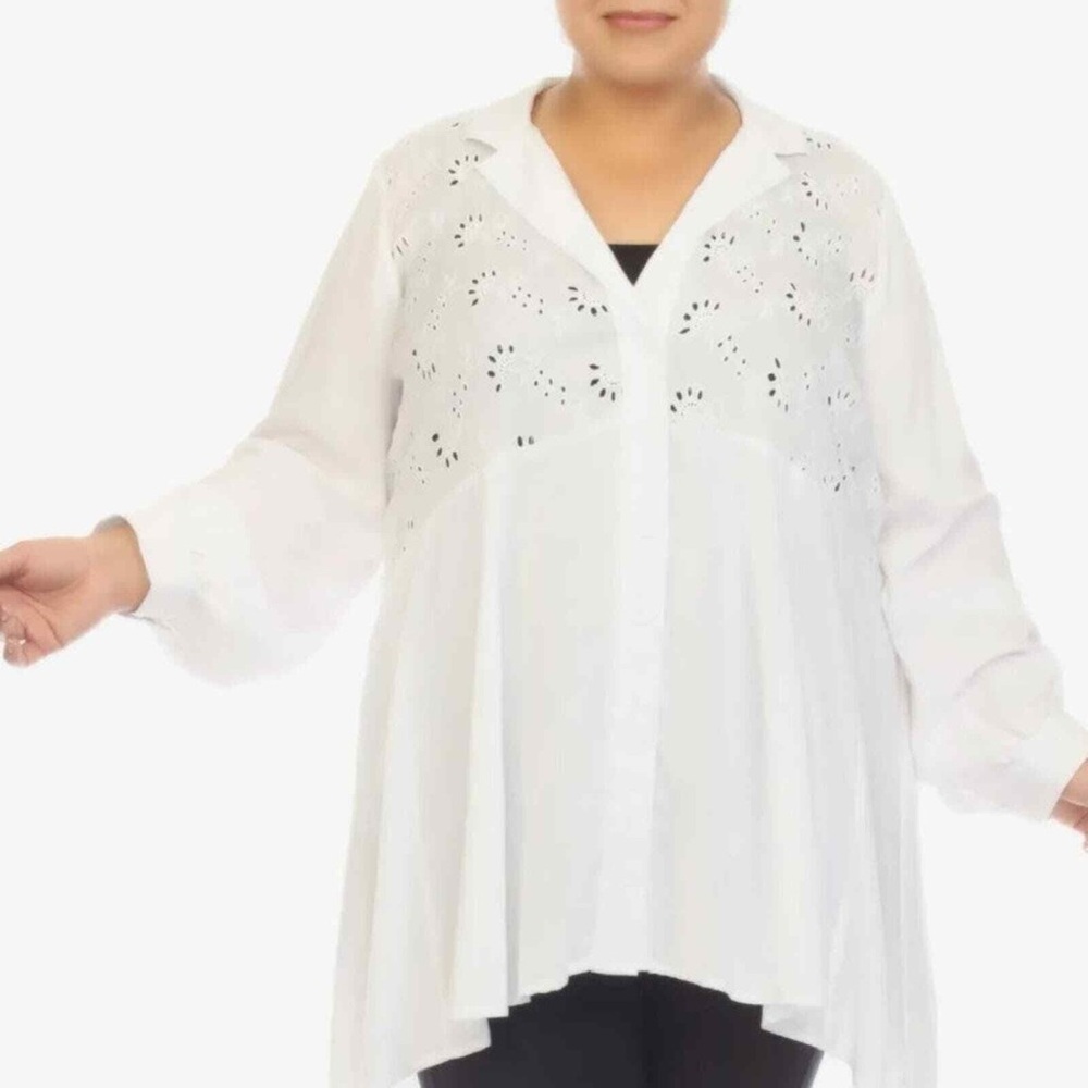 Bohme Flowy White Button Down Top - Size 3X - Picture 3 of 8